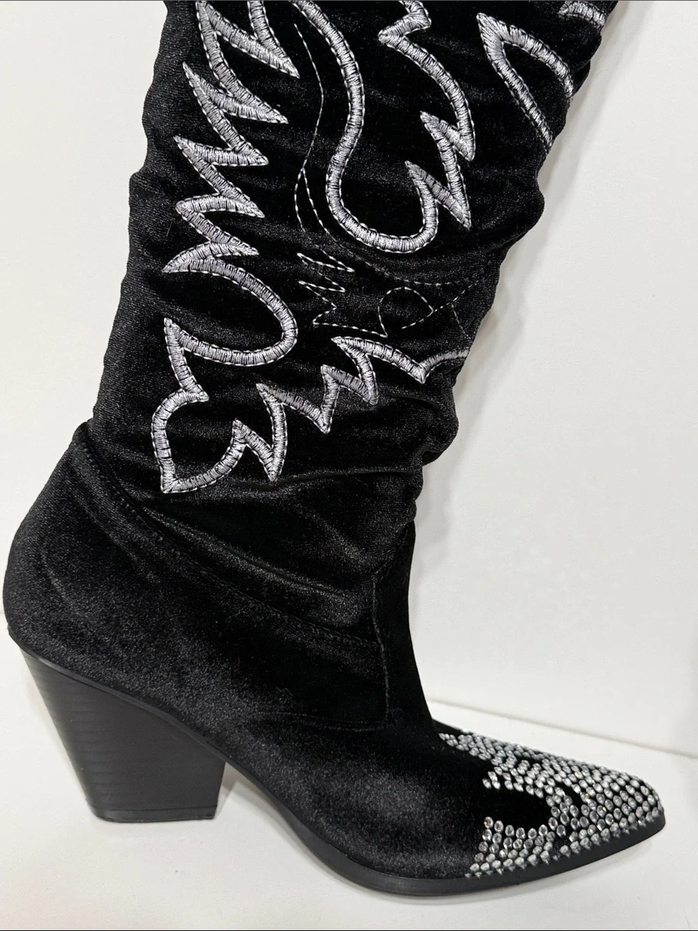 Cape Robbin Lish Velvet Rhinestone Thigh High Slouchy Western Boots